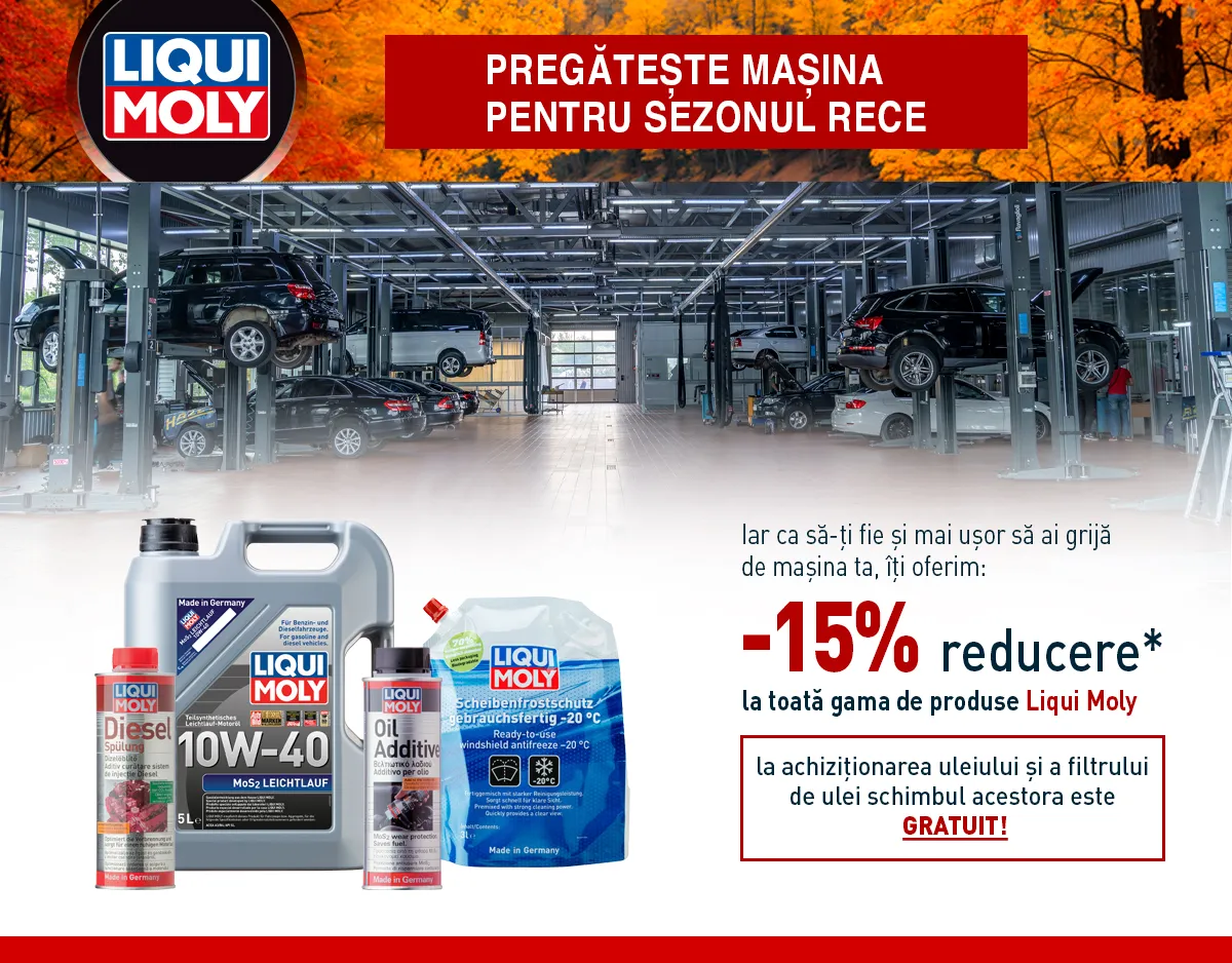 Doar în luna noiembrie ai reducere de 15% la produsele Liqui Moly în autoservice-urile Olmosdon