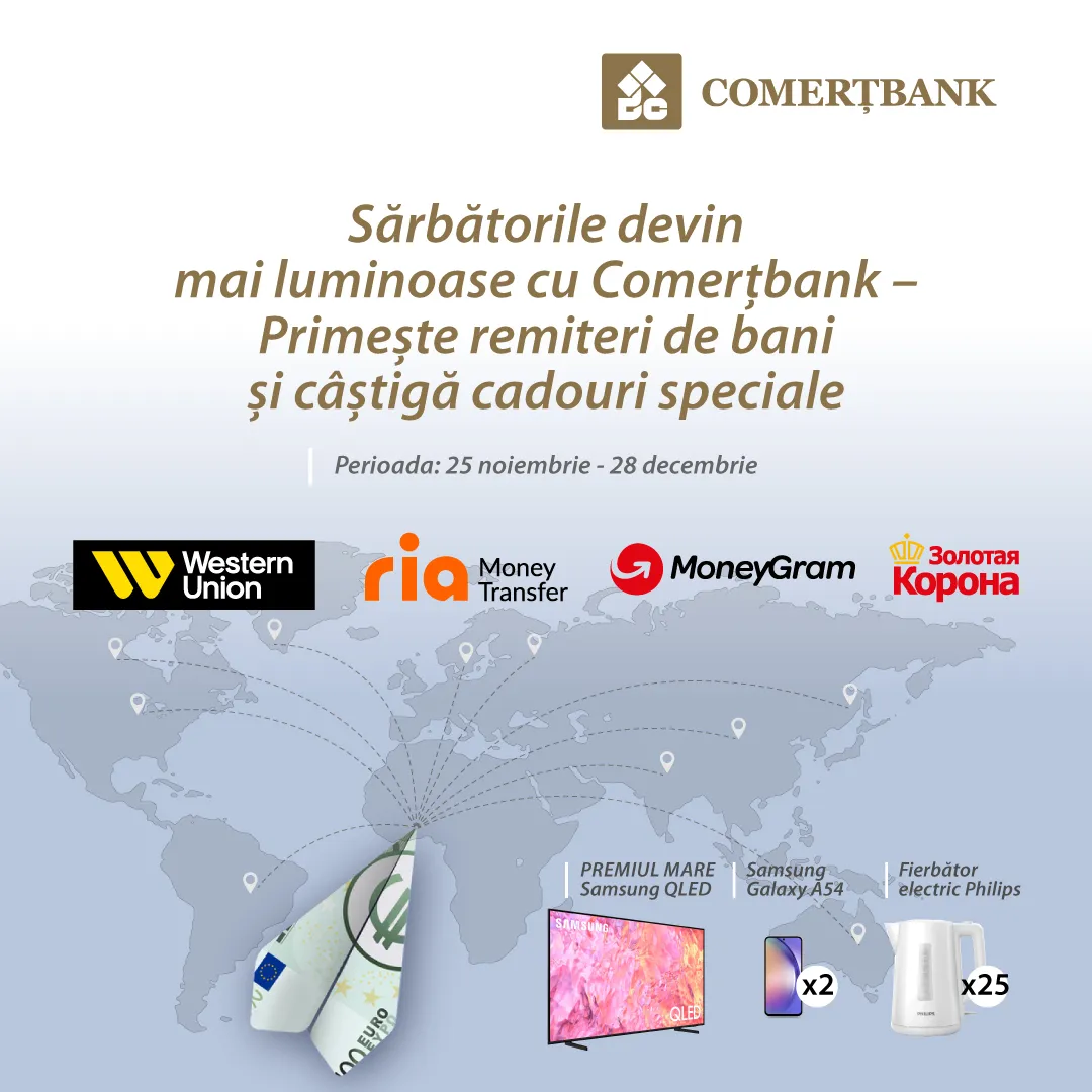 Вместе с Comerțbank зимние праздники становятся ярче – Получай денежные переводы и выигрывай ценные подарки
