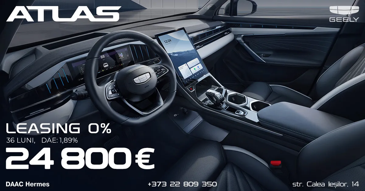 Geely Atlas în leasing cu 0%: preț special de 24 800 de euro și livrare din stoc
