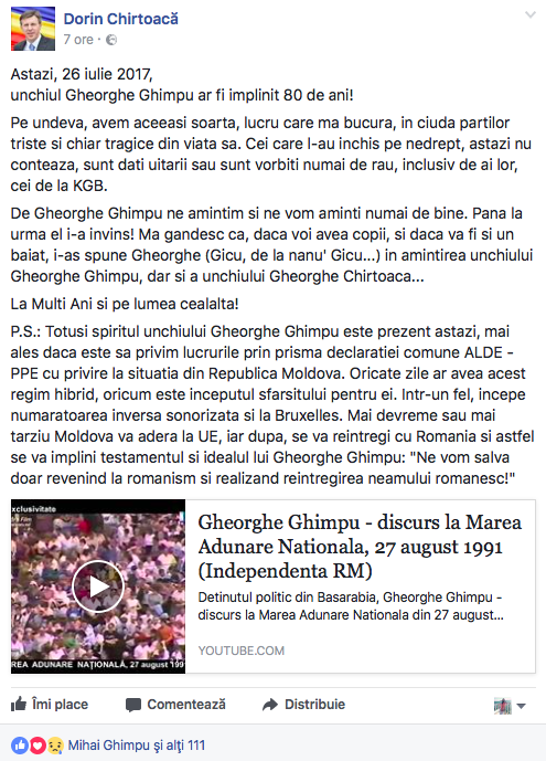 Dorin Chirtoacă anunță pe Facebook cum îl va numi pe fiul său