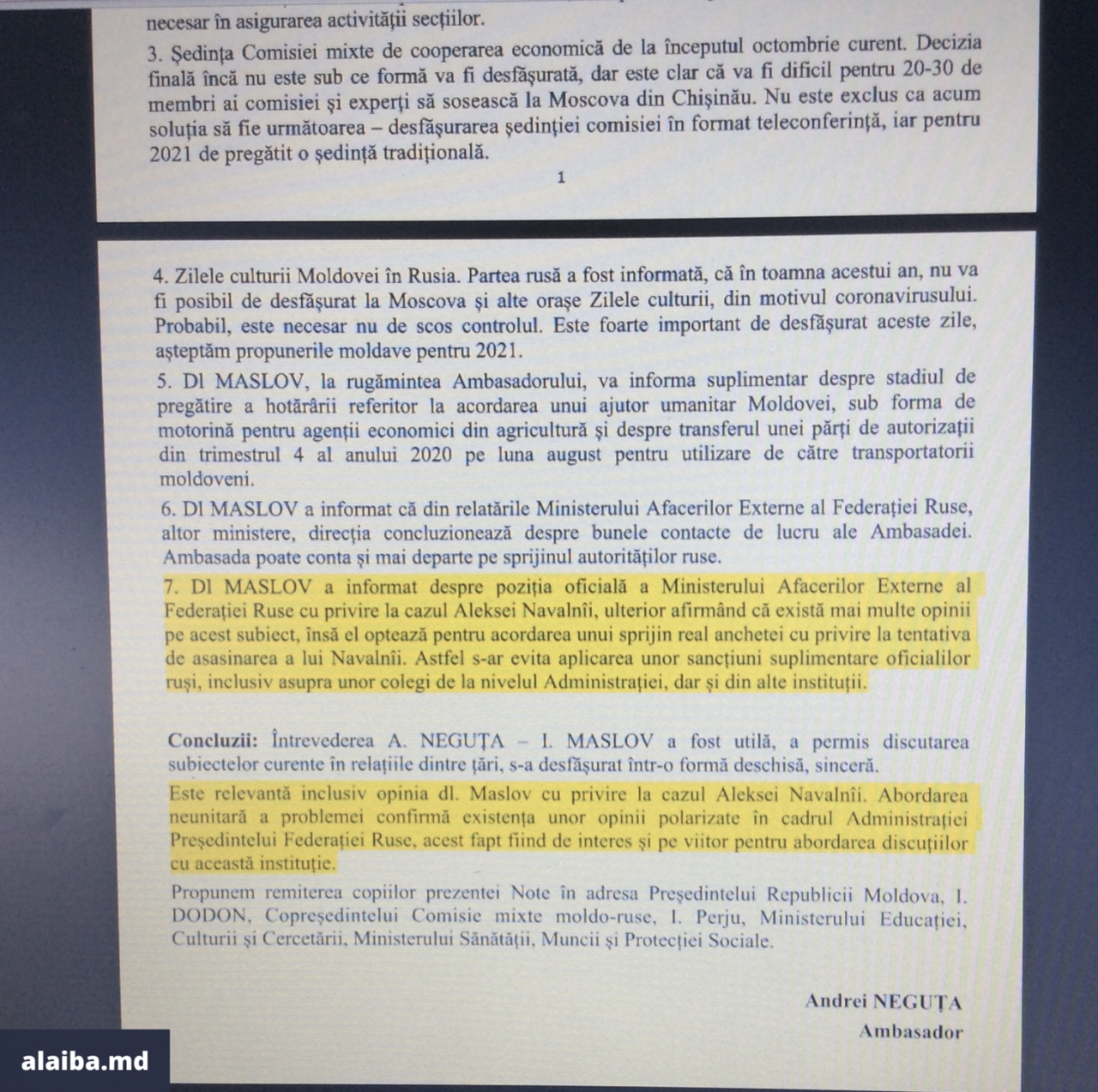 Алайба опубликовал переписку Додона с послом Молдовы в России
