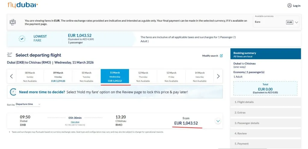 Цены на рейсы Дубай – Кишинёв взлетели до 4,5 тыс. евро на фоне войны