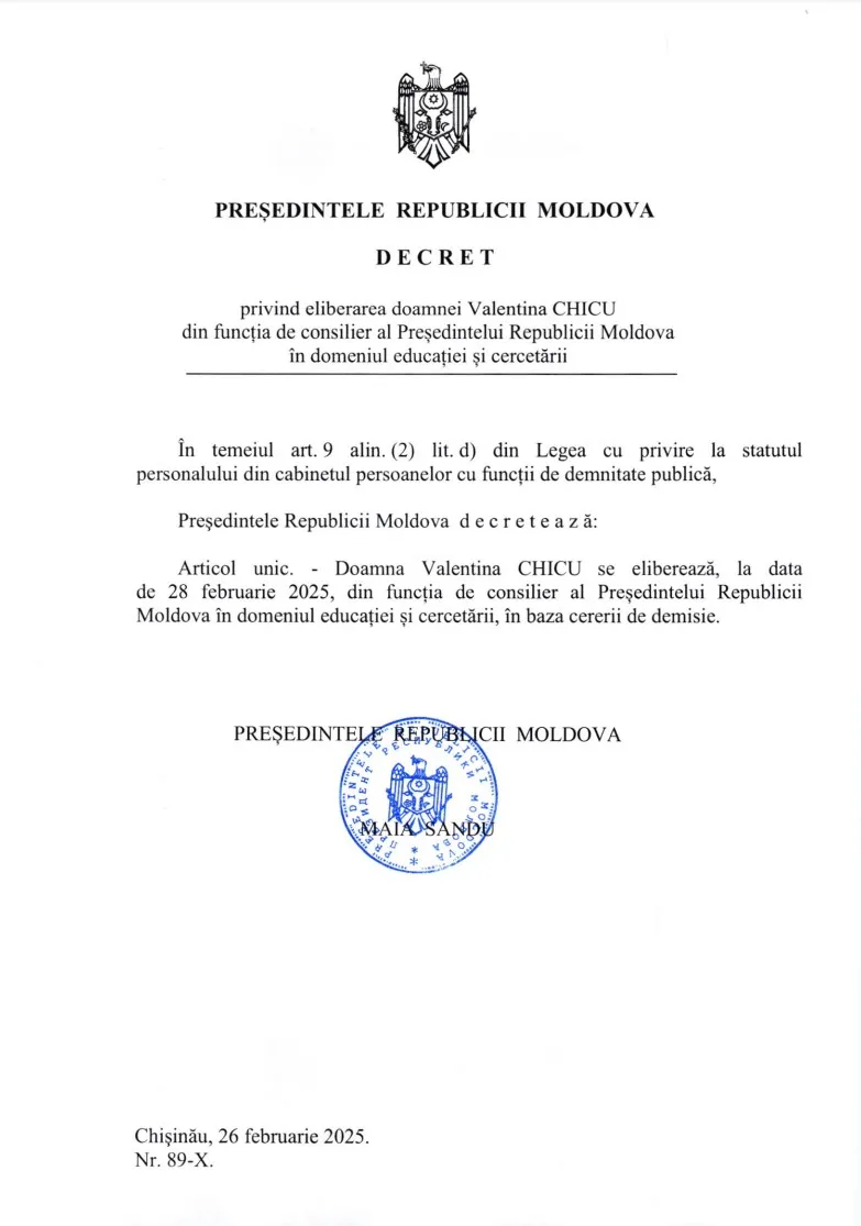 Consiliera Maiei Sandu în domeniul educației a demisionat