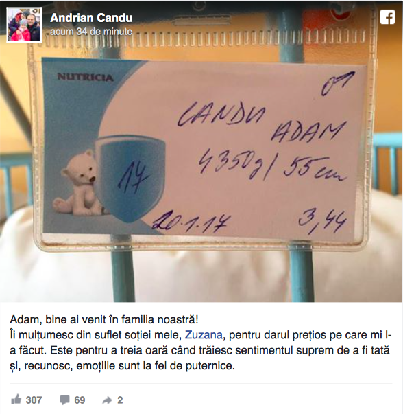Andrian Candu a devenit tata pentru a treia oara: ”Bine ai venit in familia noastra”