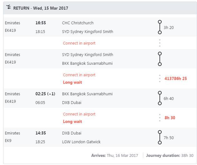 Skyscanner предложил пользователю пересадку длительностью 47 лет