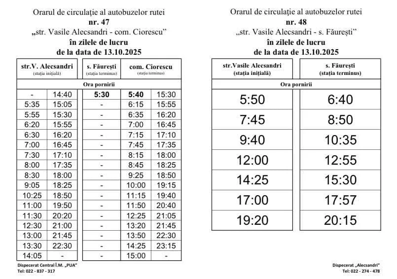 Orarul autobuzelor în comuna Ciorescu, modificat conform orarului școlar al elevilor