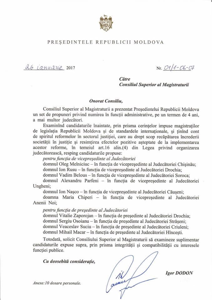 Опубликован список судей, которым Игорь Додон отказал в повышении