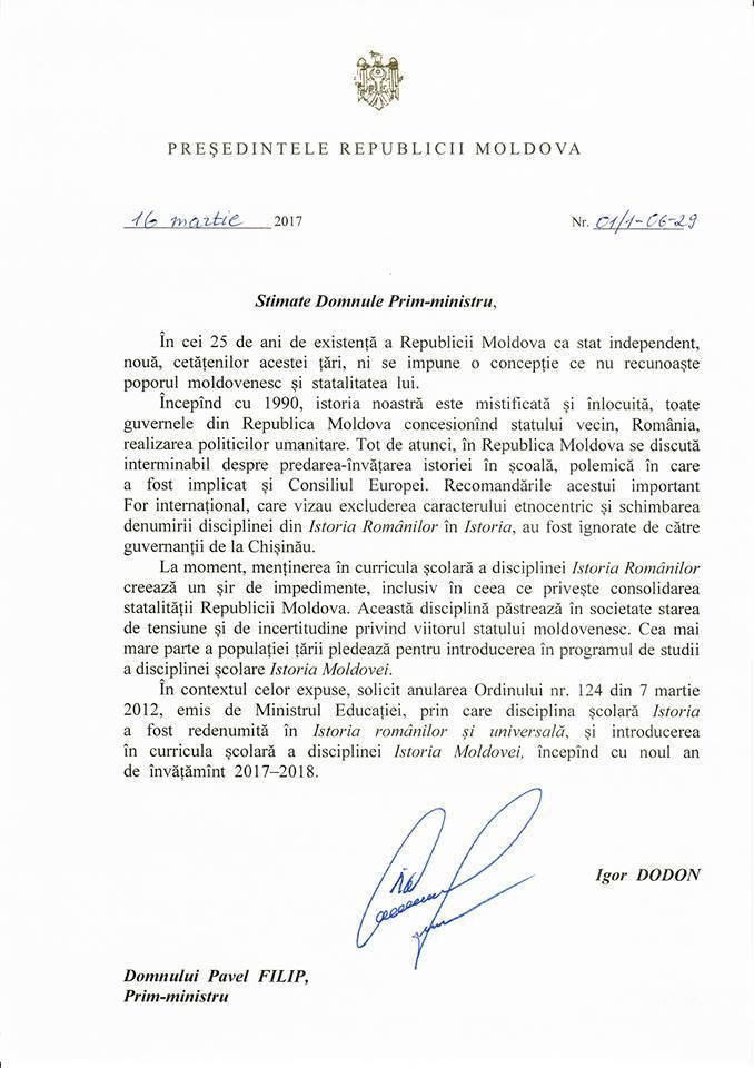 Игорь Додон сдержал еще одно обещание: Президент потребовал вернуть в школы историю Молдовы