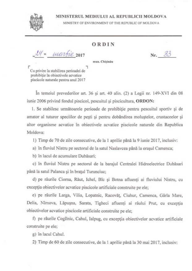 Perioada de prohibiție la pescuit 2017. Zone în care pescuitul este interzis
