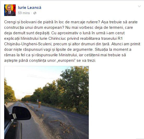 Leancă indignat de drumurile „europene”: „Crengi și bolovani în loc de marcaje rutiere?”