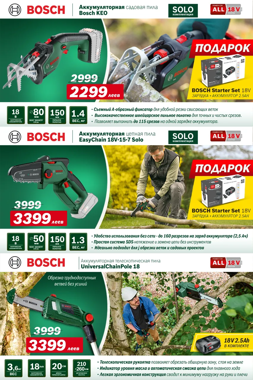 Bosch: горячие скидки на аккумуляторную технику Solo, цены от 1 499 леев