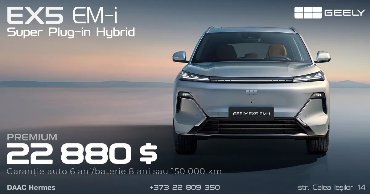 Liderul absolut al vânzărilor în 2026: Super Plug-in Hybrid Geely EX5 EM-i, acum cu o baterie mai mare și la preț special