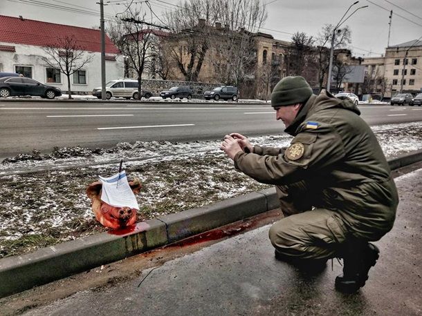 К посольству РФ в Киеве принесли голову свиньи