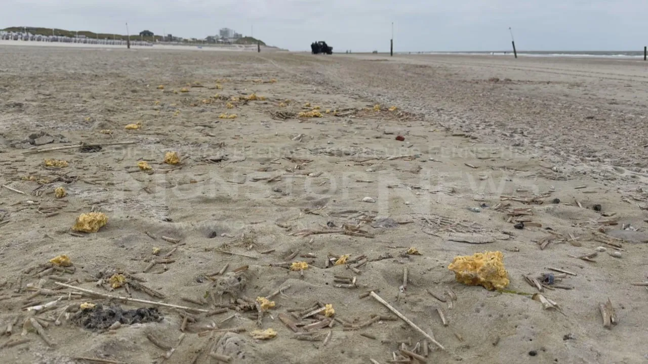 В Германии берег Северного моря завалило комками парафина