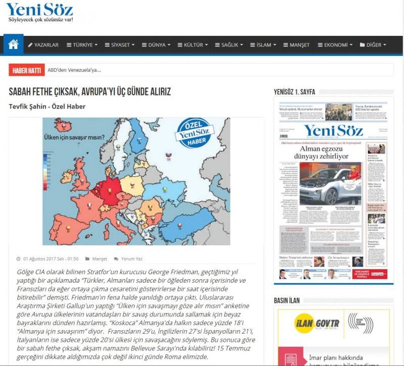 Ziar din Turcia: Dacă mergem la război dimineața, ocupăm Europa în trei zile