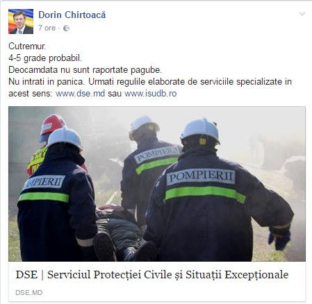 Chirtoacă, după cutremurul de astă-noapte: Pagube nu sunt