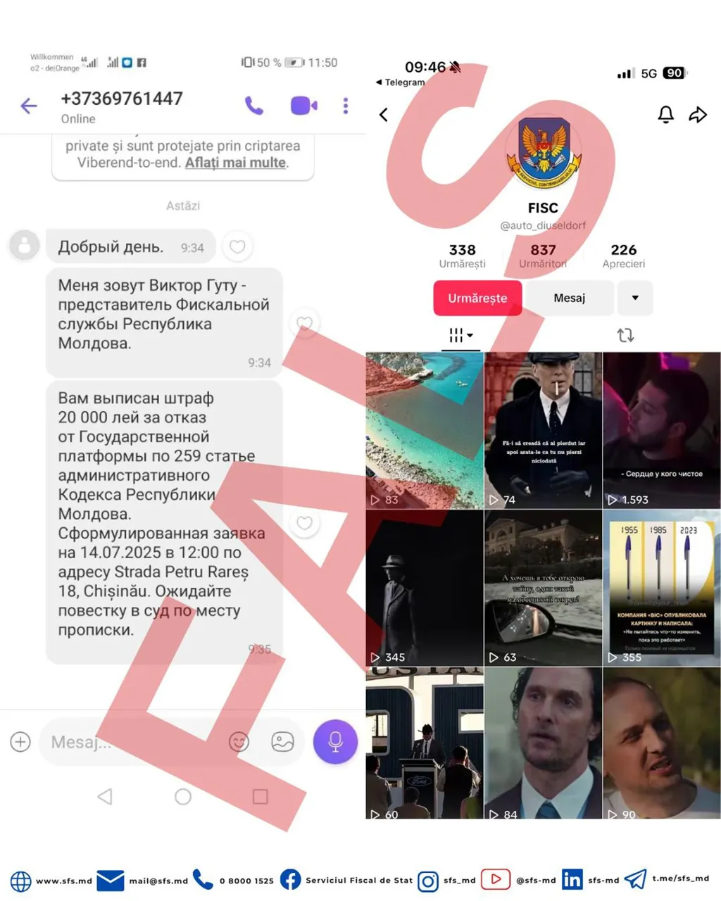 Serviciul Fiscal avertizează asupra mesajelor false distribuite prin Viber și Telegram