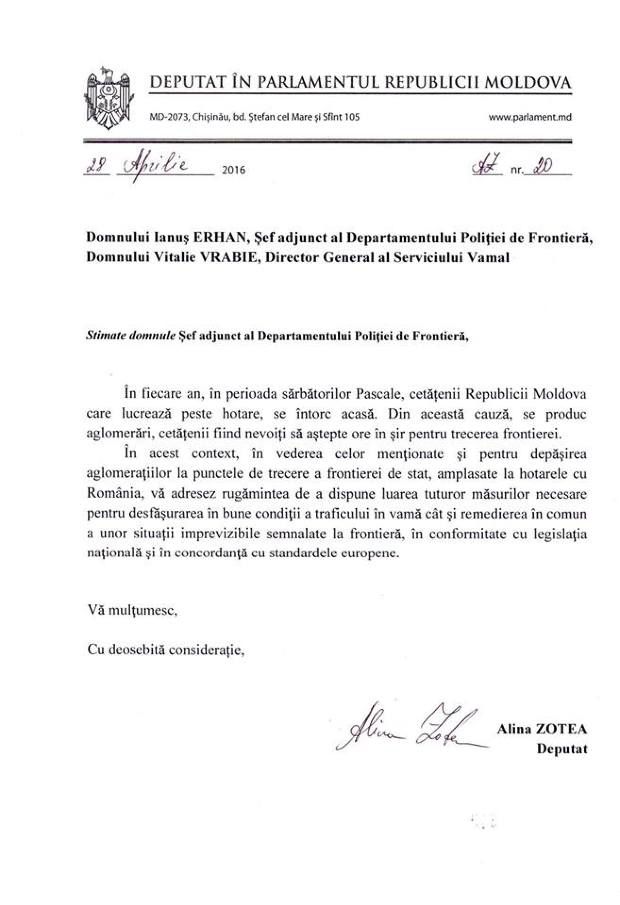Alina Zotea, către șefii SV și PF: „Este nedrept și incorect ca moldovenii să aștepte câte 3-4 ore la frontieră”