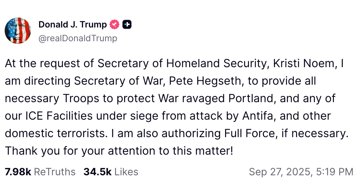 Trump a ordonat trimiterea trupelor pentru protejarea orașului Portland de mișcarea Antifa