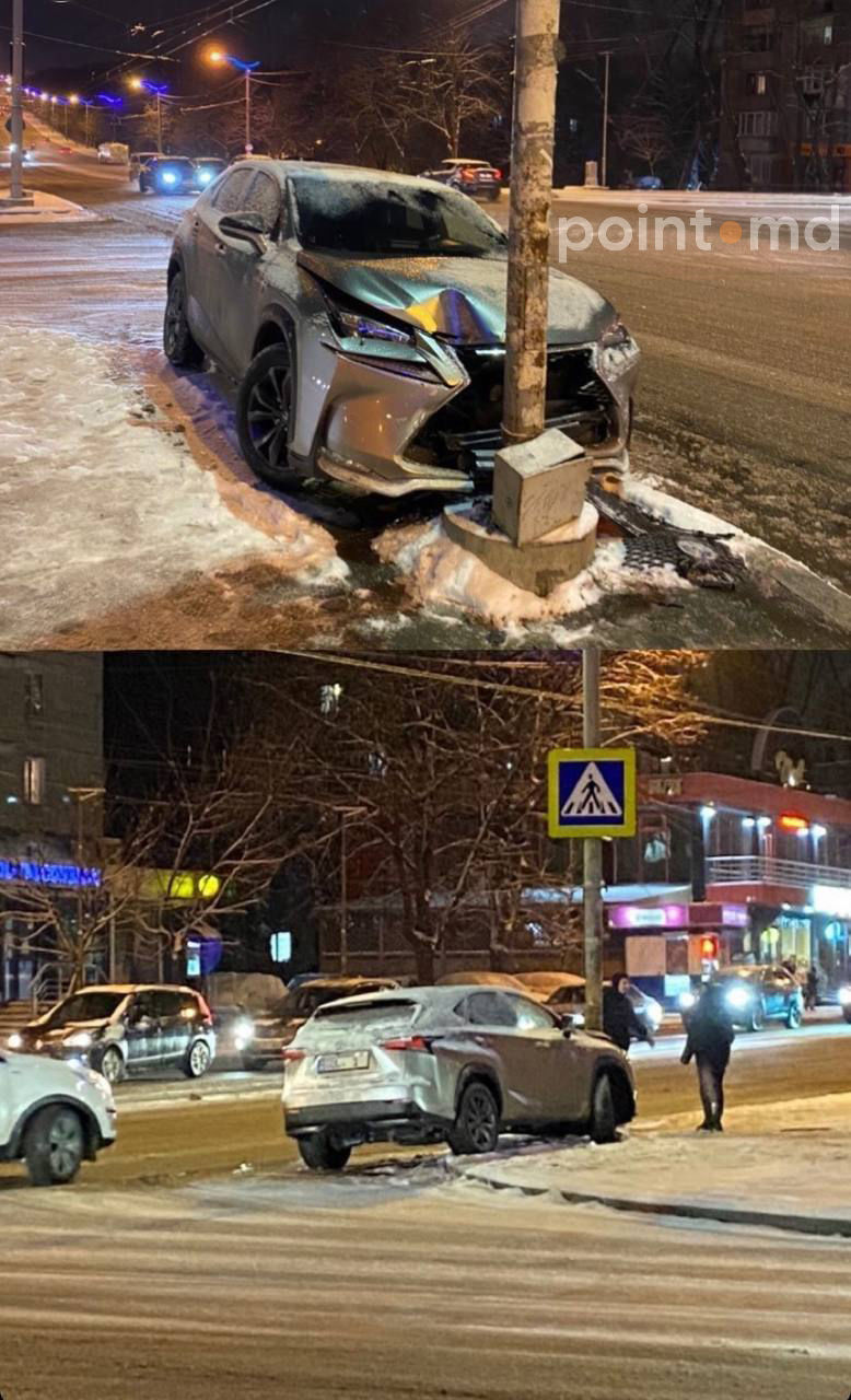 В Кишиневе Lexus врезался в столб