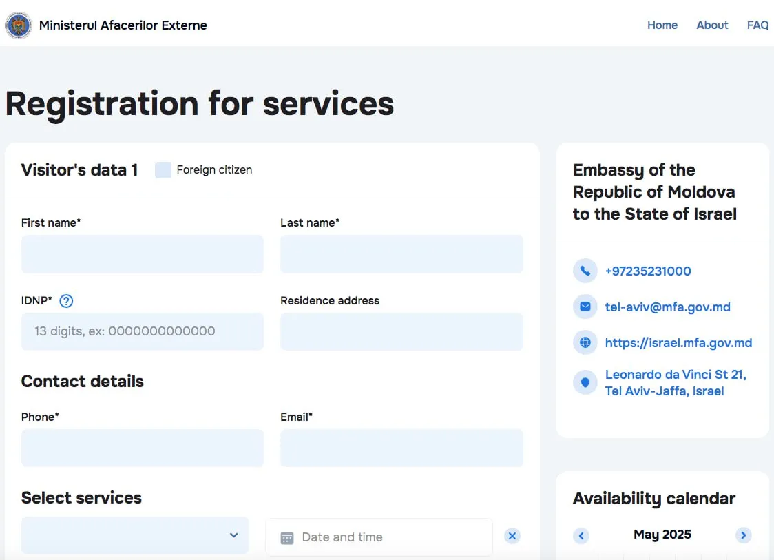 Ambasada Moldovei în Israel: Planificarea serviciilor consulare este posibilă doar online