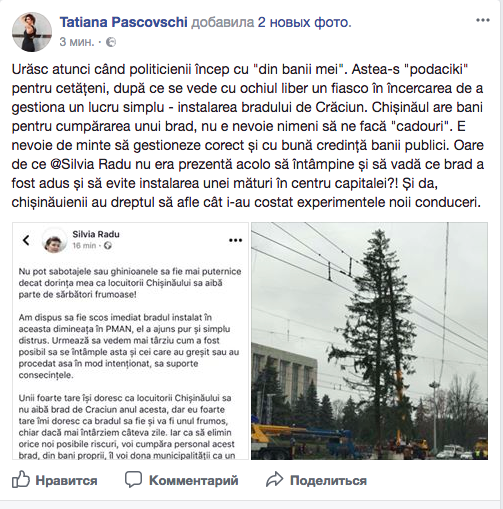 Silvia Radu a dispus dezinstalarea bradului din PMAN și a promis că va cumpăra altul din banii proprii