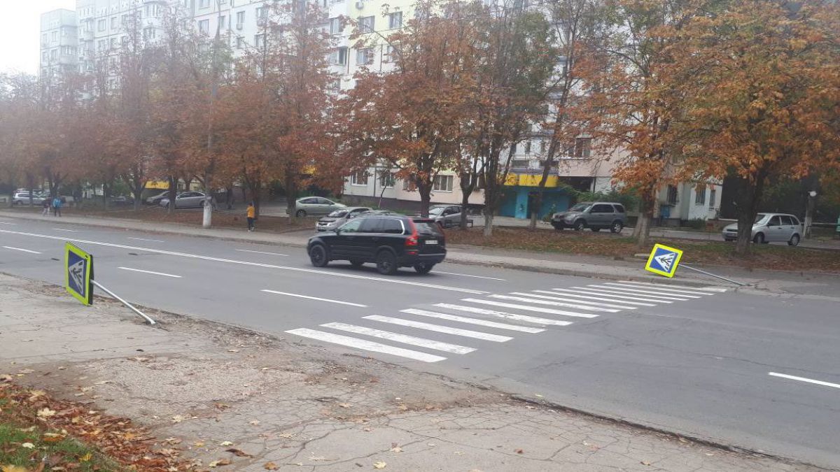 На Ботанике вандалы повредили знаки «Пешеходный переход»