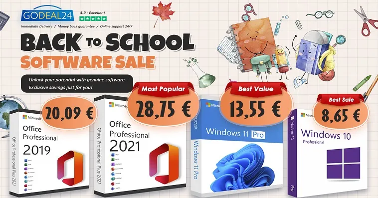Godeal24: "Back to school" с пожизненной лицензией на Microsoft Office 2021 за 17€ и Windows 11 за 10€ на