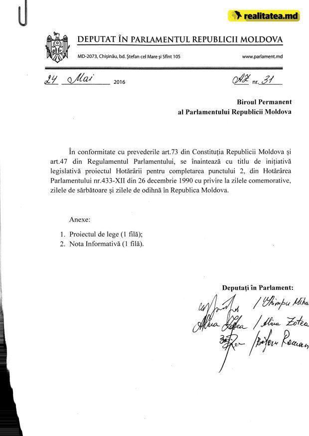 Ziua de 1 iunie ar putea fi declarată zi liberă pentru toți cetățenii Republicii Moldova