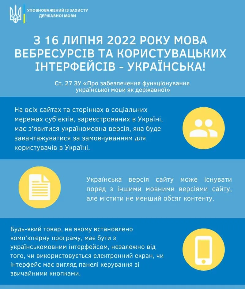 В Украине вступает в силу закон, делающий государственный язык обязательным для сайтов