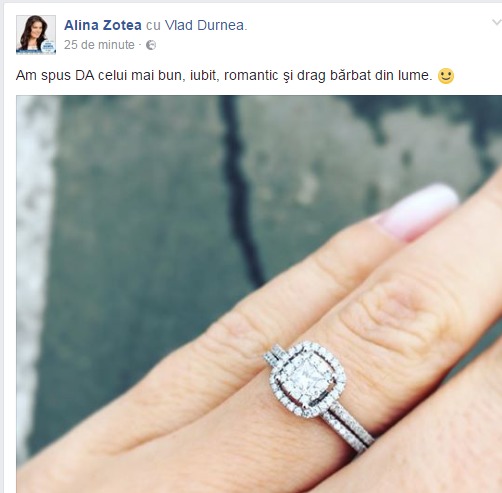 Alina Zotea a fost cerută în căsătorie: „Am spus da!”