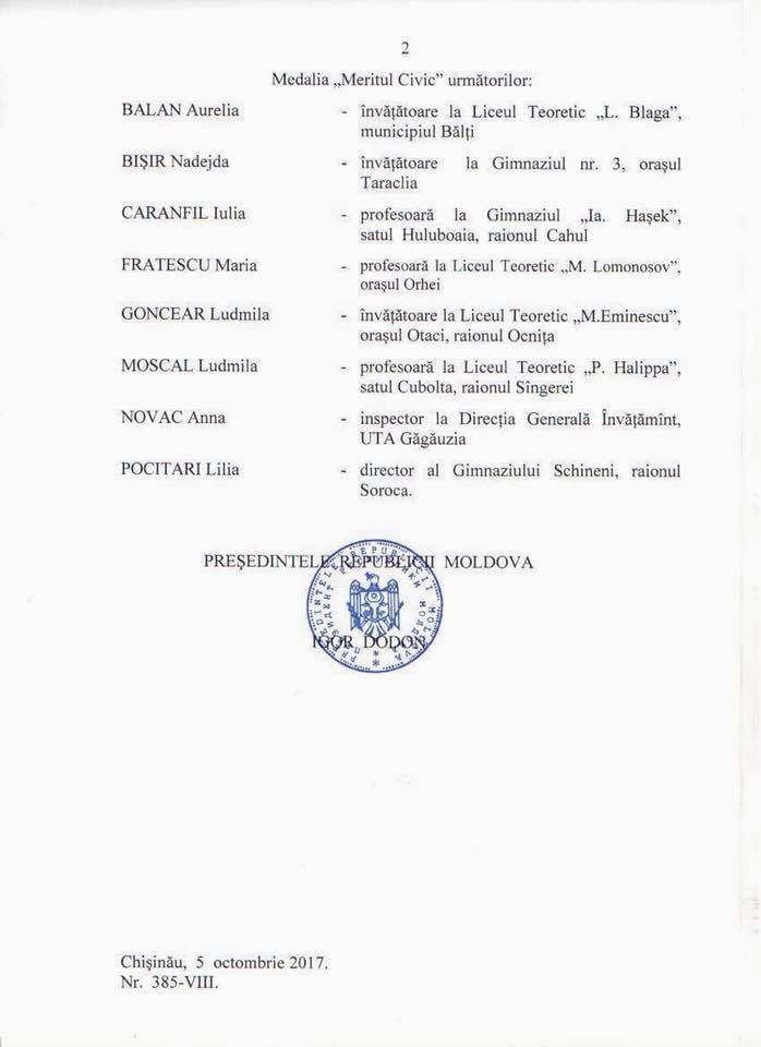 De Ziua Profesorilor, Dodon va oferi distincții de stat. Cine le primesc
