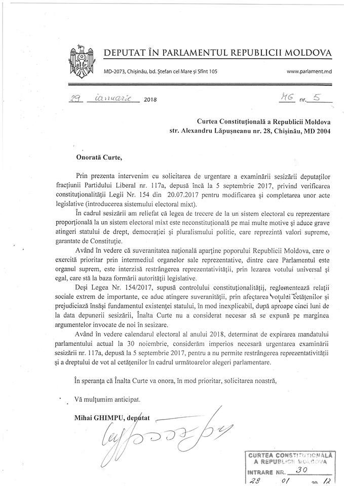 Ghimpu cere CC să se miște mai repede pe cazul sistemului mixt: Au trecut aproape 5 luni de la sesizare