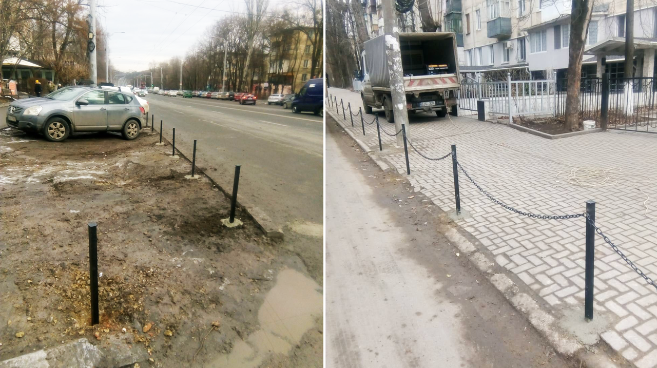 В столичном секторе Рышкановка вдоль тротуаров устанавливают ограждения