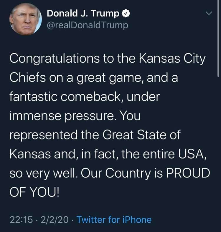 Трамп перепутал штаты в поздравлении победителя "Супербоула"