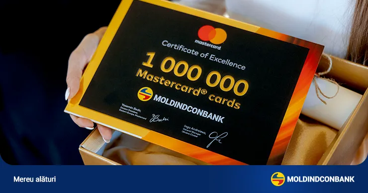 Moldindconbank получил награду от Mastercard за достижение отметки в миллион выпущенных карт