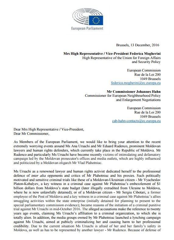 Un grup de europarlamentari condamnă abuzurile lui Plahotniuc într-o scrisoare adresată Federicăi Mogherini