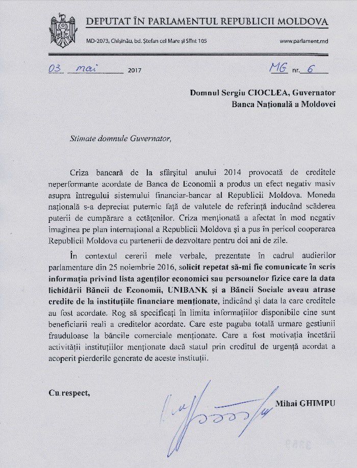 Ghimpu se adresează guvernatorului BNM: Vrea să știe cine a luat credite neperformante de la băncile devalizate