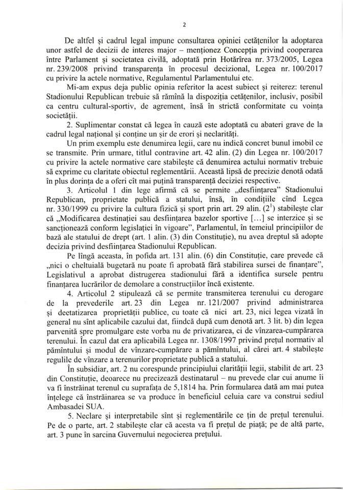 Додон не промульгировал закон о Республиканском стадионе и вернул его парламенту