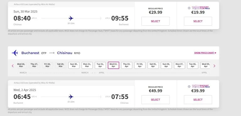 Wizz Air будет совершать рейсы из Бухареста в Кишинев: билеты от 30 евро