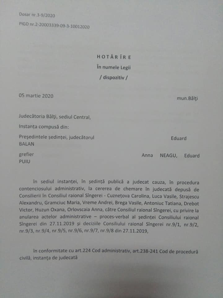 В Сынжерей социалисты сместили демократа с поста главы района