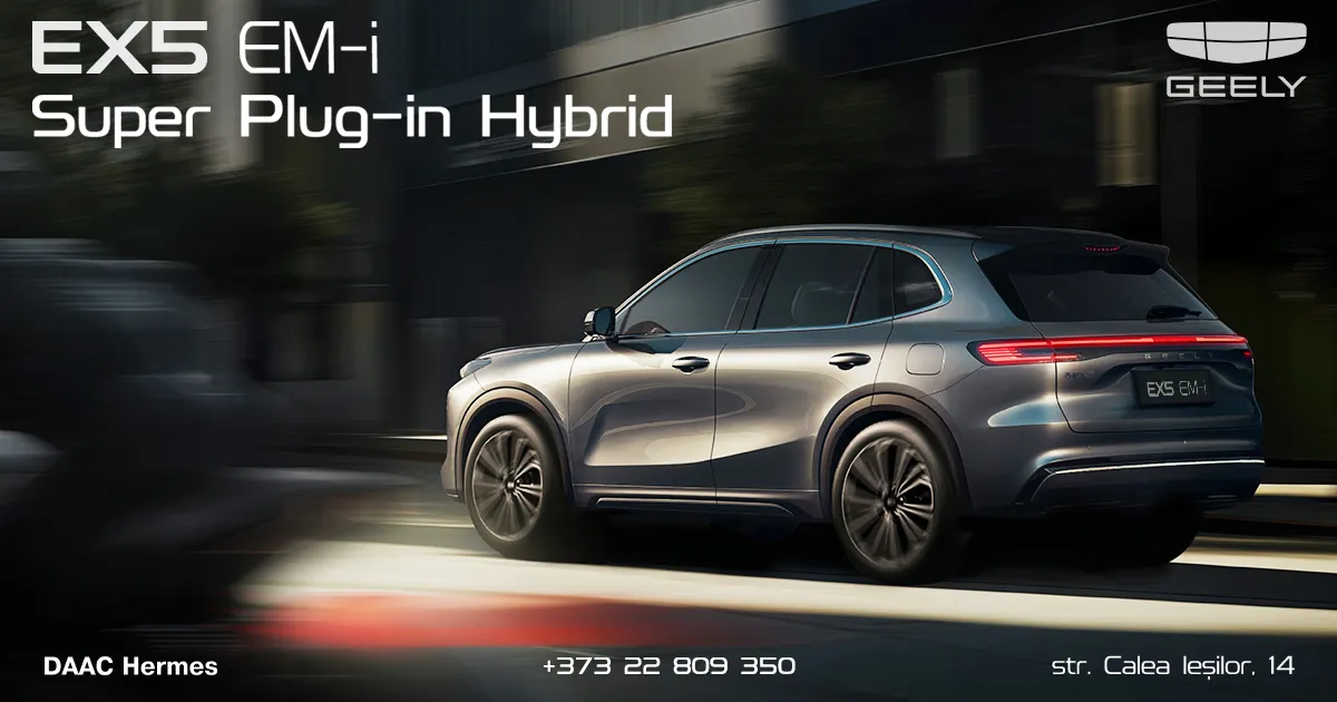 Geely EX5 EM-i Super Plug-in Hybrid a ajuns în Moldova și este disponibil pentru test-drive