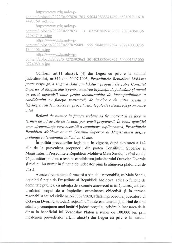 Платон обвиняет Санду в превышении полномочий и вмешательстве в юстицию