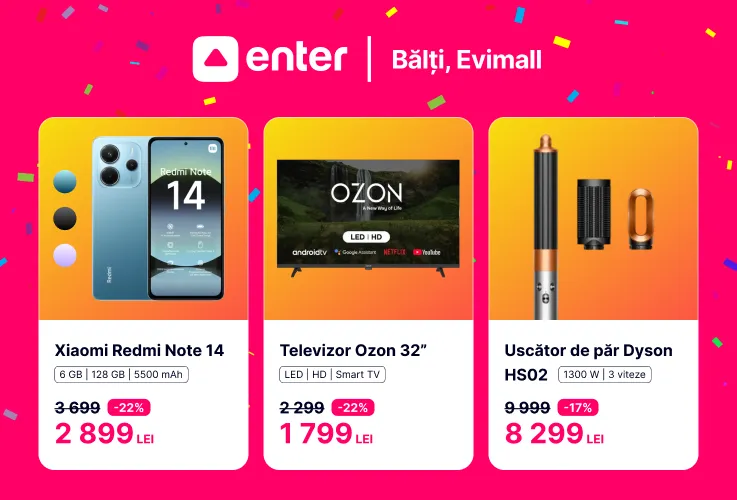 Surprize și tombolă cu premii mari la noul magazin Enter din centrul comercial Evimall, orașul Bălți!