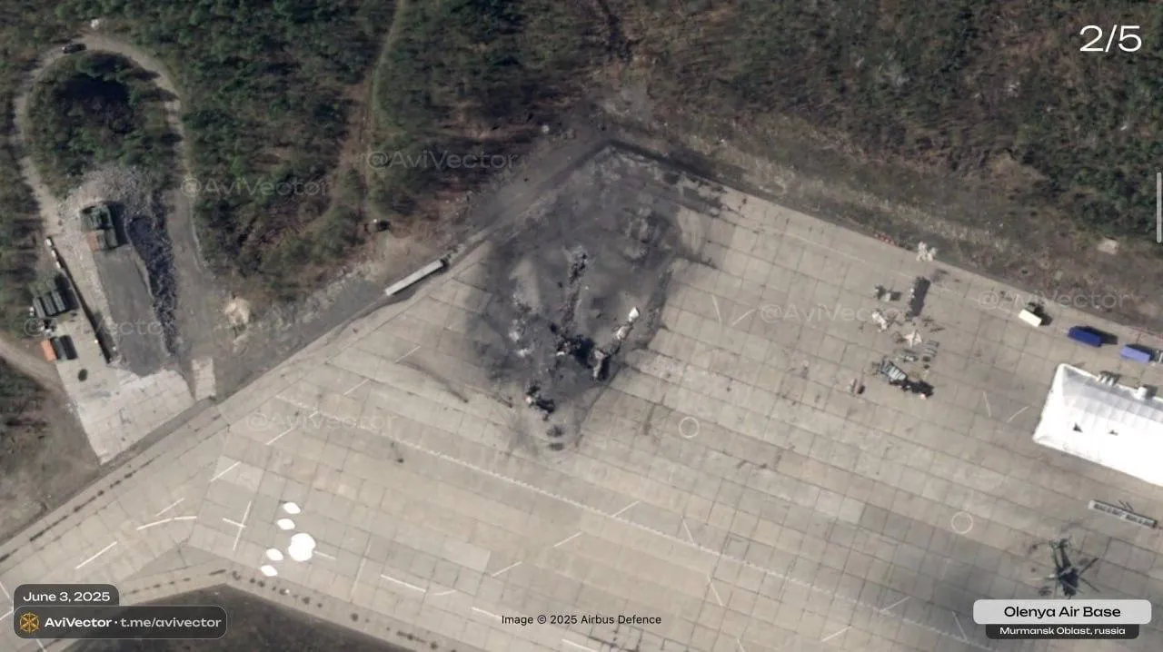 Imaginile din satelit ale aerodromului Olenia, publicate: Pe ele se văd patru bombardiere Tu-95 distruse