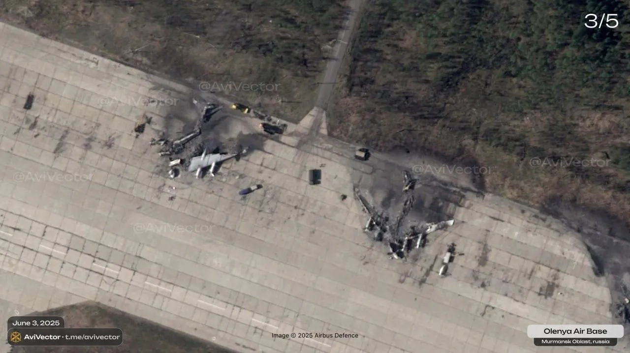 Imaginile din satelit ale aerodromului Olenia, publicate: Pe ele se văd patru bombardiere Tu-95 distruse
