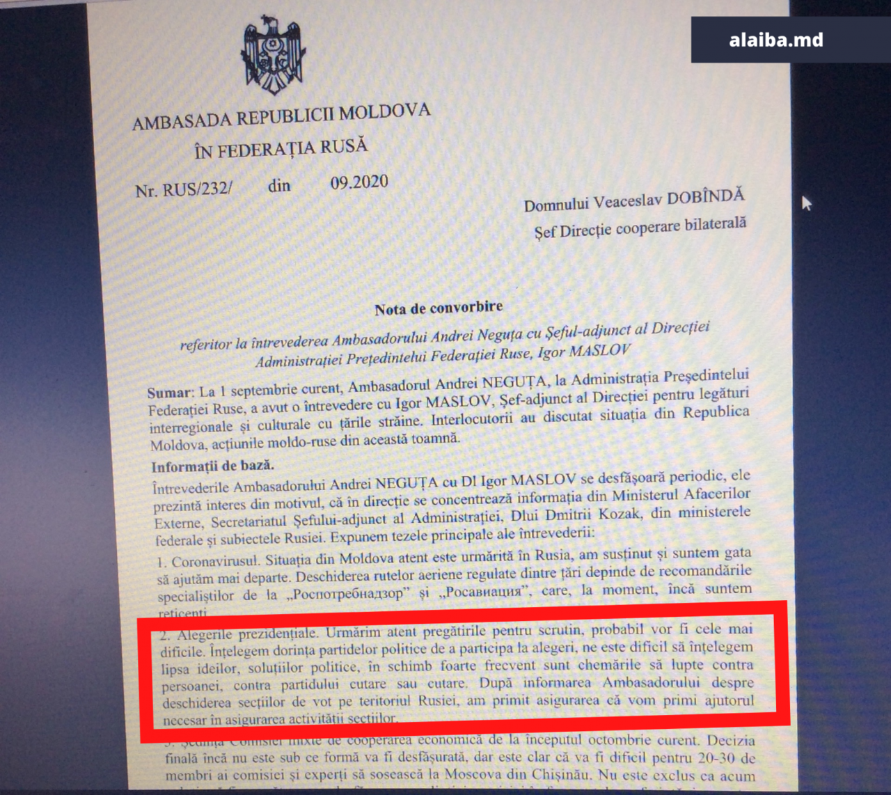 Алайба опубликовал переписку Додона с послом Молдовы в России