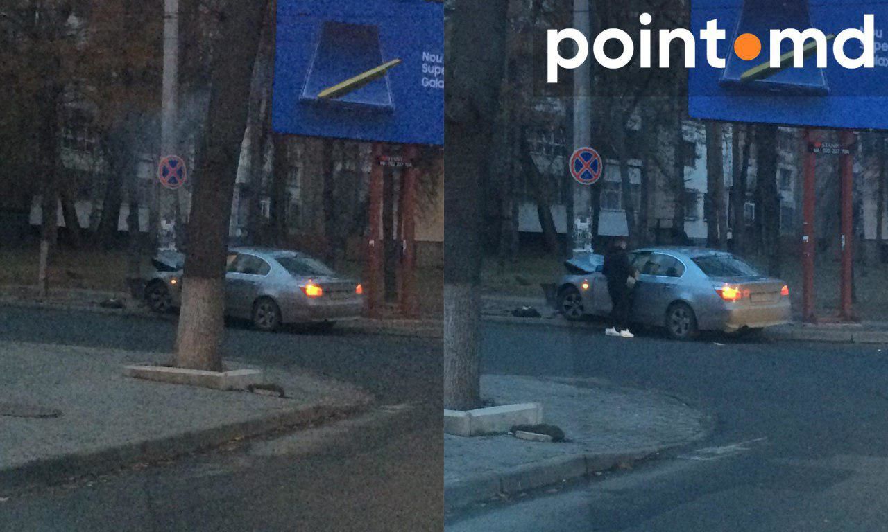 Автомобиль BMW въехал в столб в центре Кишинева