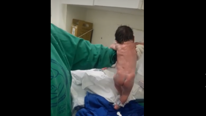 Imagini incredibile. A făcut primii pași la doar câteva momente după ce s-a născut
