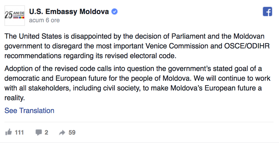 Ambasada SUA critică dur sistemului electoral mixt
